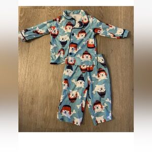 Carter’s Boy’s Size 12 Months Blue Pajama Set With Seals Wearing Winter Hats